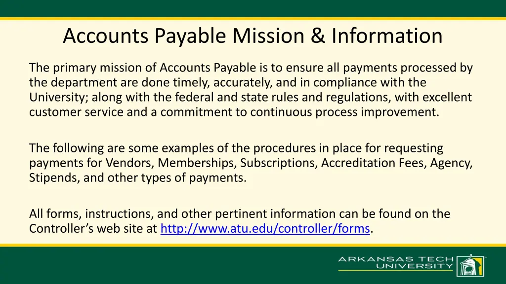 accounts payable mission information