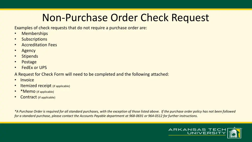 non purchase order check request examples