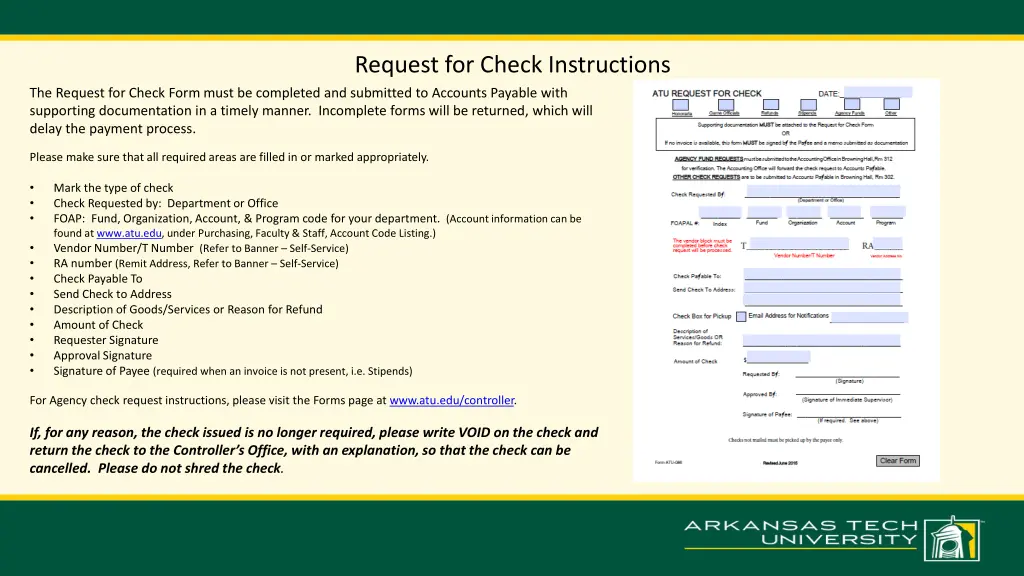 request for check instructions