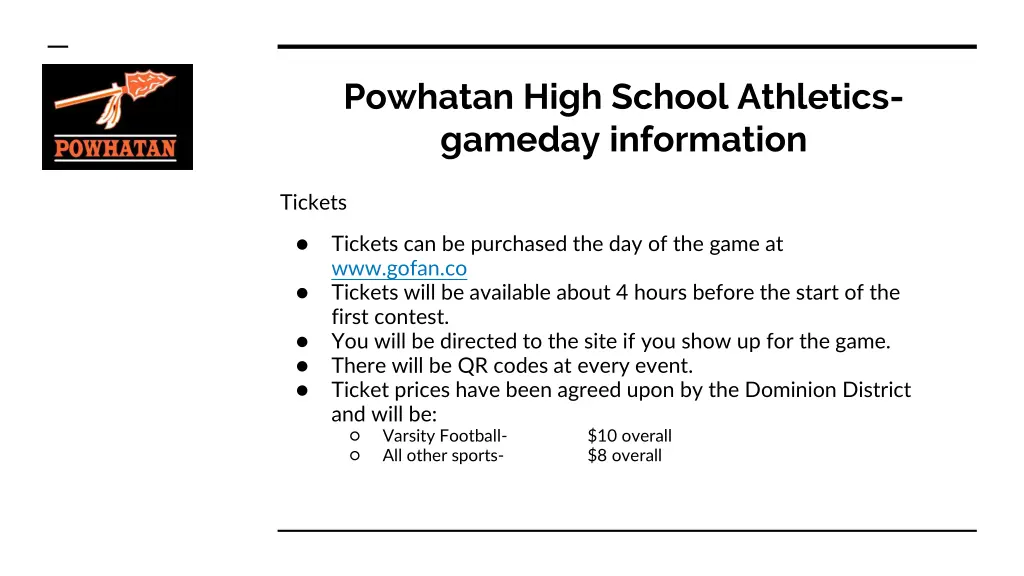 powhatan high school athletics gameday information