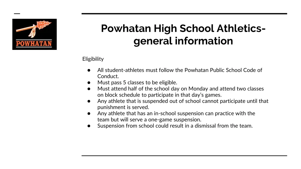 powhatan high school athletics general information