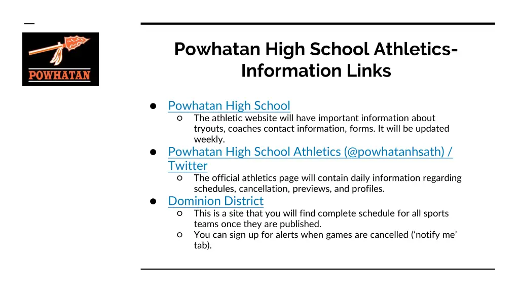 powhatan high school athletics information links