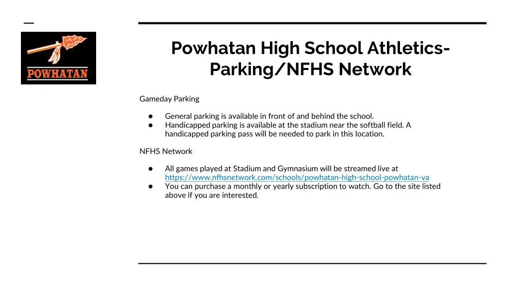 powhatan high school athletics parking nfhs