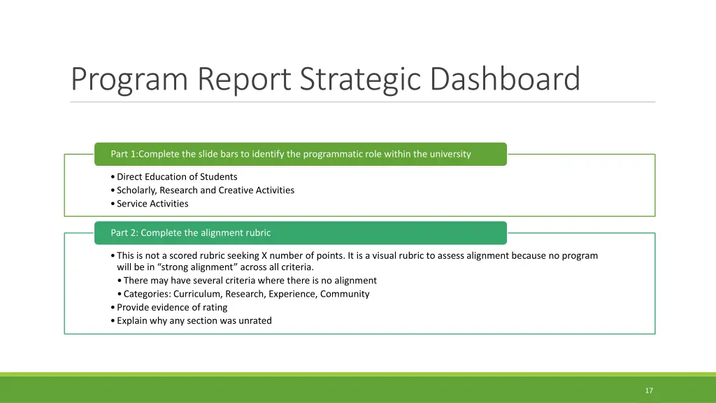 program report strategic dashboard