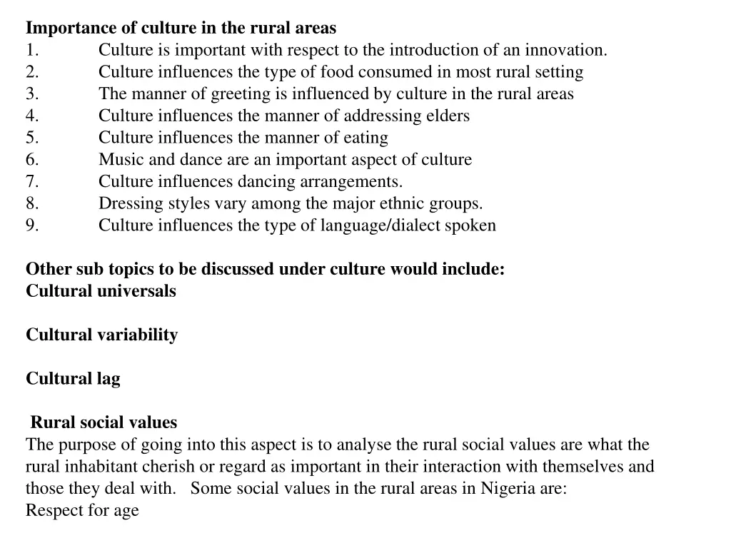 importance of culture in the rural areas