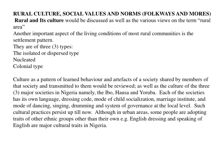 rural culture social values and norms folkways
