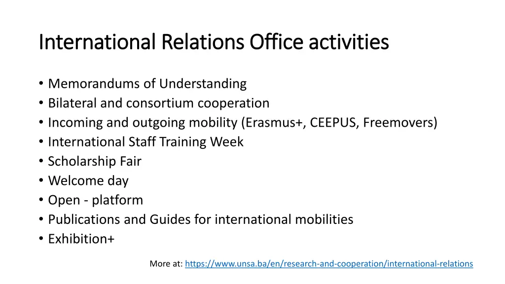 international relations office activities