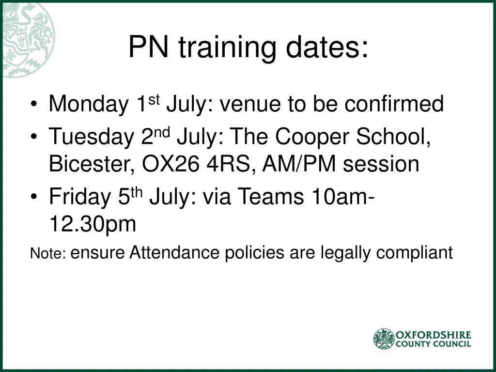 pn training dates