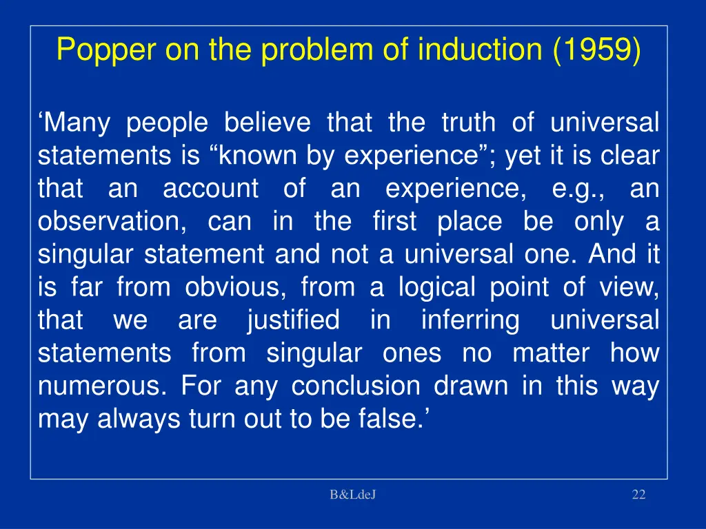 popper on the problem of induction 1959