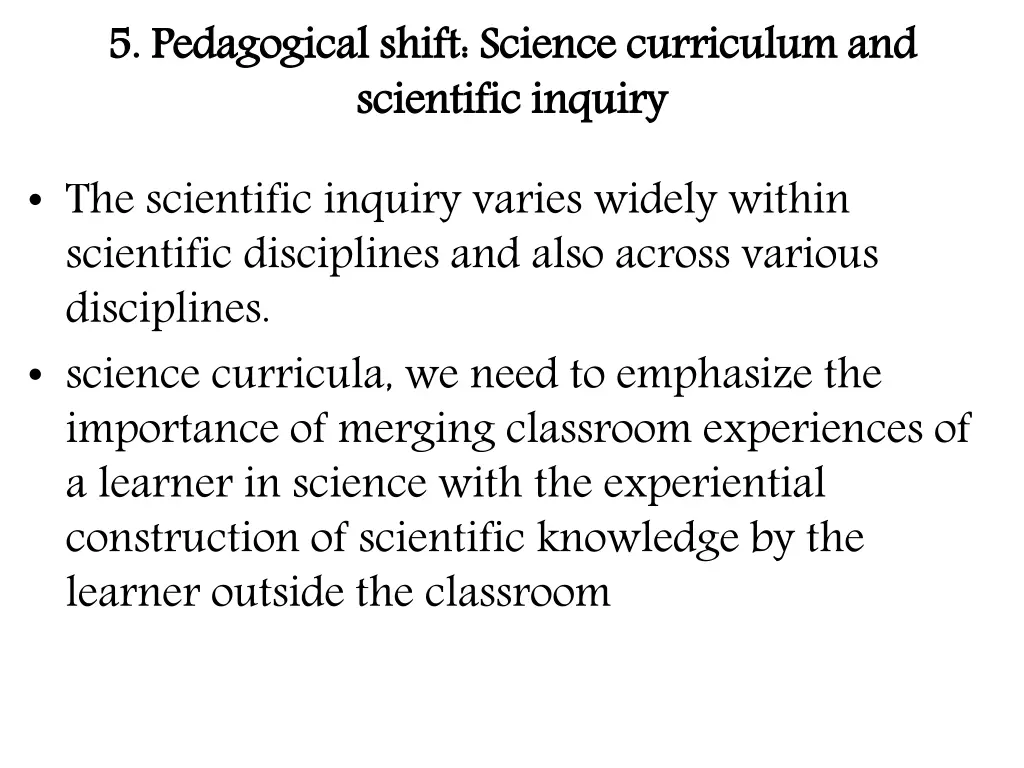 5 pedagogical shift science curriculum