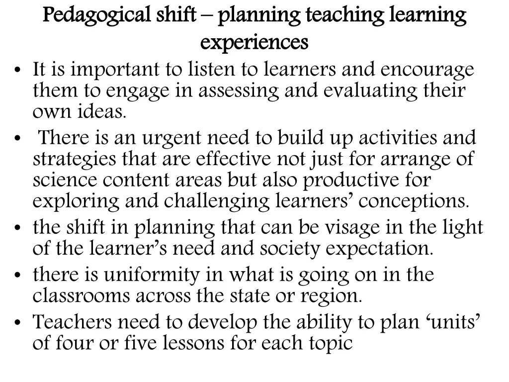 pedagogical shift planning teaching learning