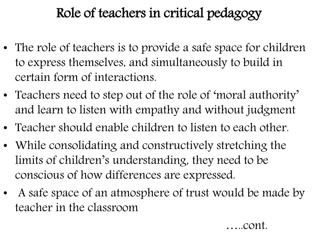 role of teachers in critical pedagogy