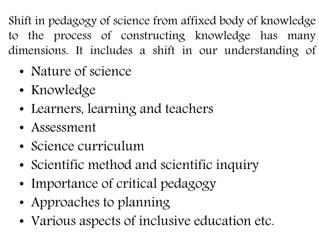 shift in pedagogy of science from affixed body