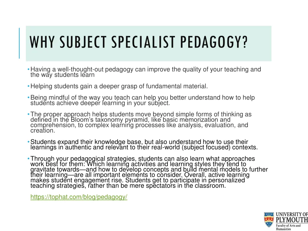 why subject specialist pedagogy