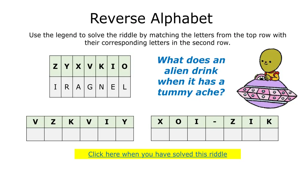 reverse alphabet