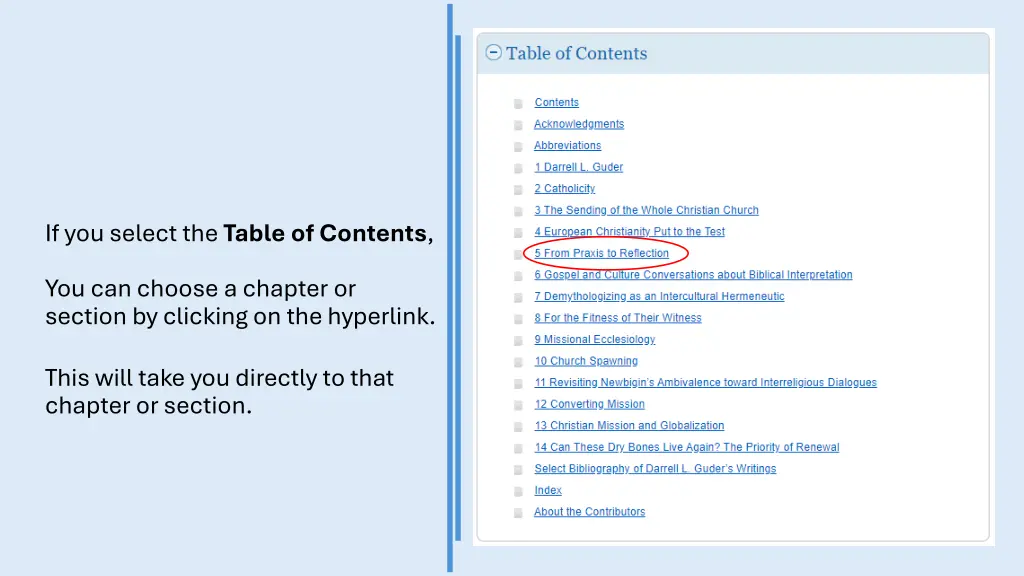 if you select the table of contents