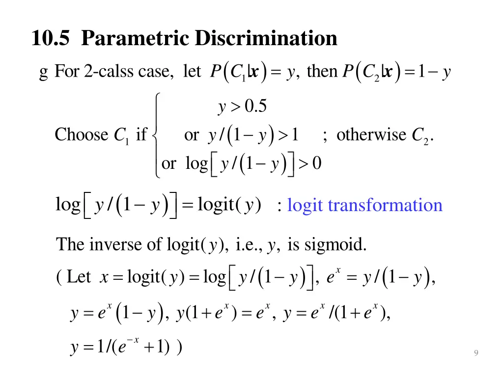 10 5 parametric discrimination for 2 calss case