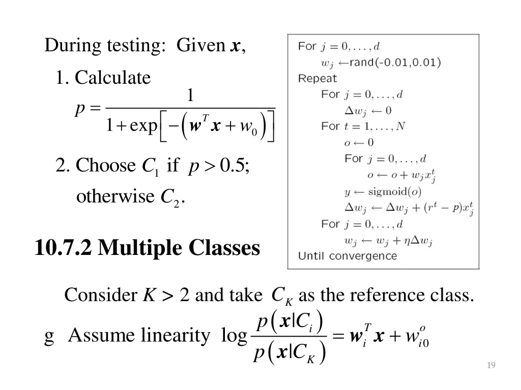 during testing given x 1 calculate p