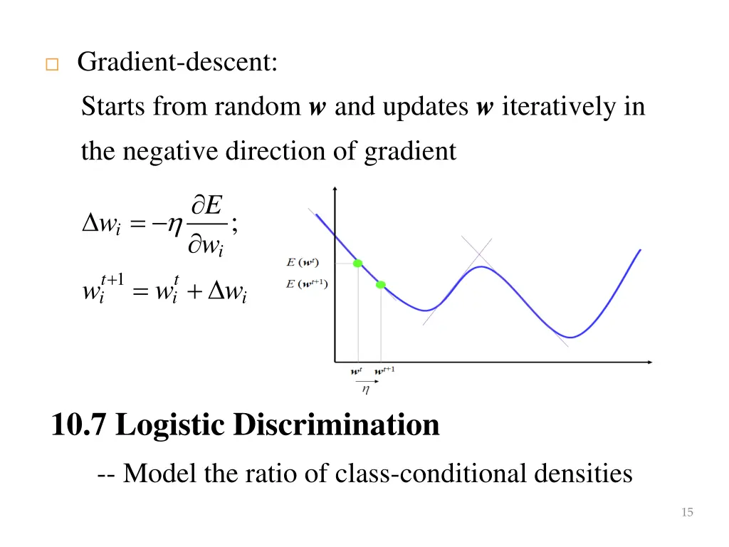 gradient descent starts from random w and updates