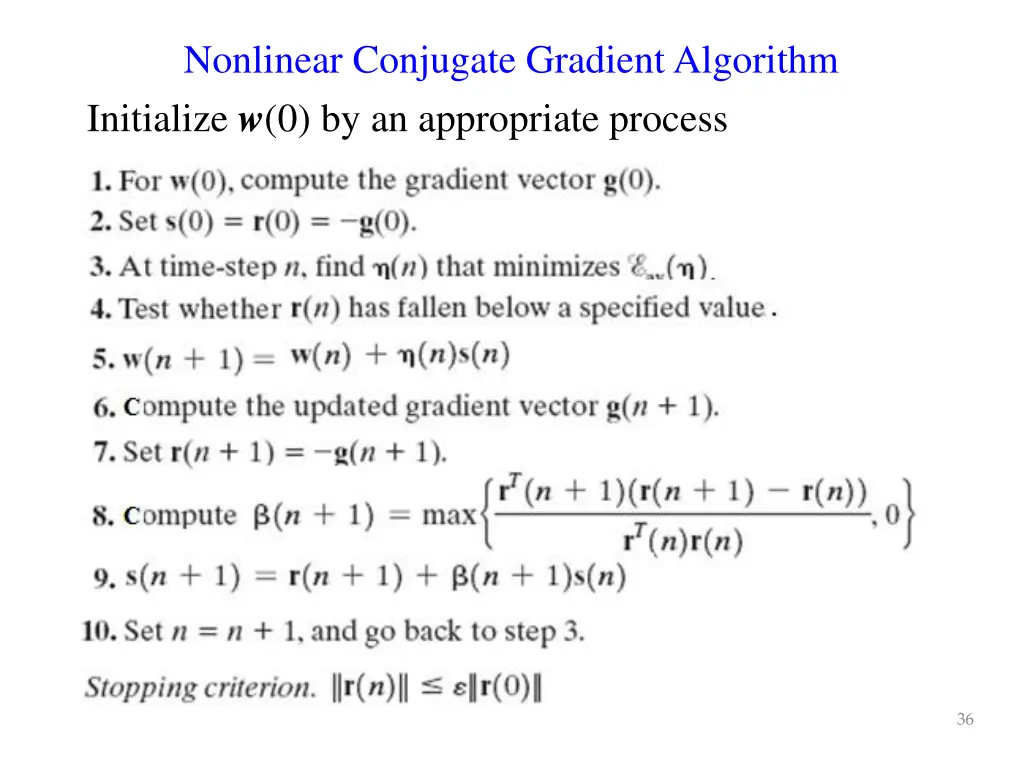 nonlinear conjugate gradient algorithm initialize