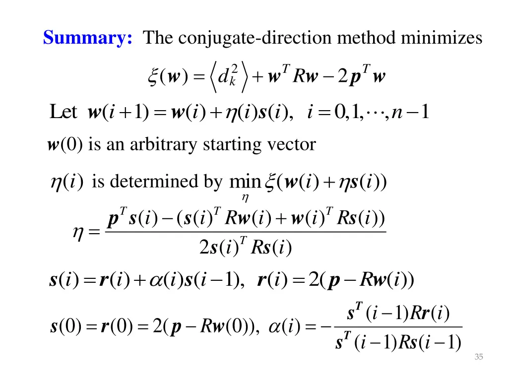 summary the conjugate direction method minimizes