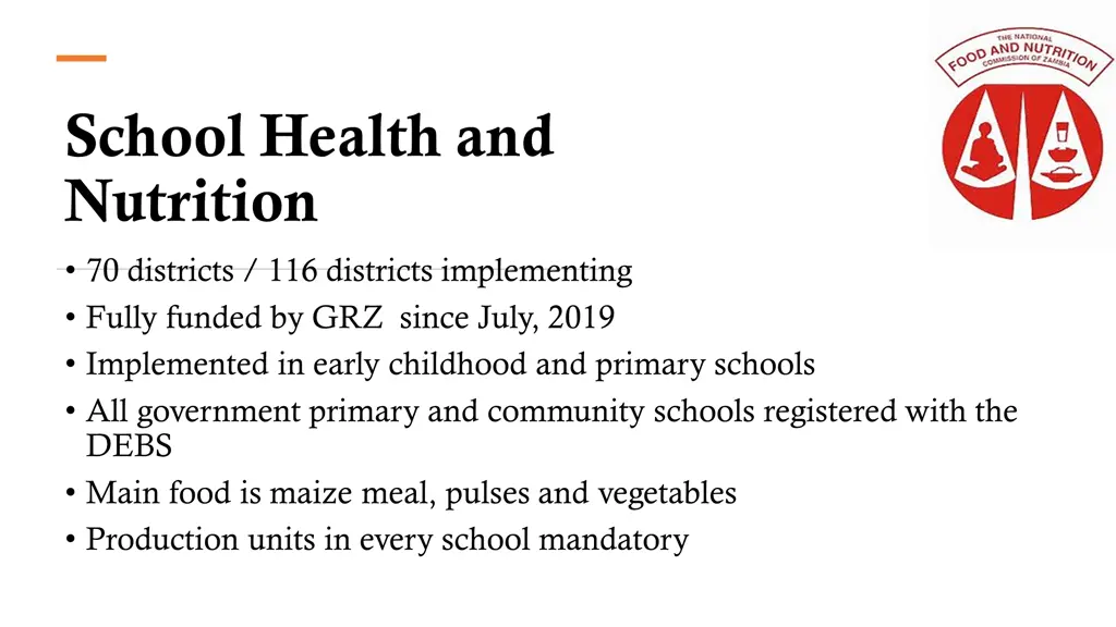 school health and nutrition 70 districts