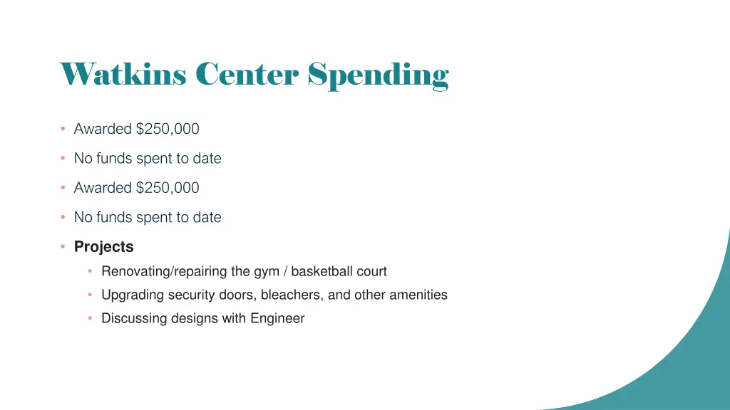 watkins center spending