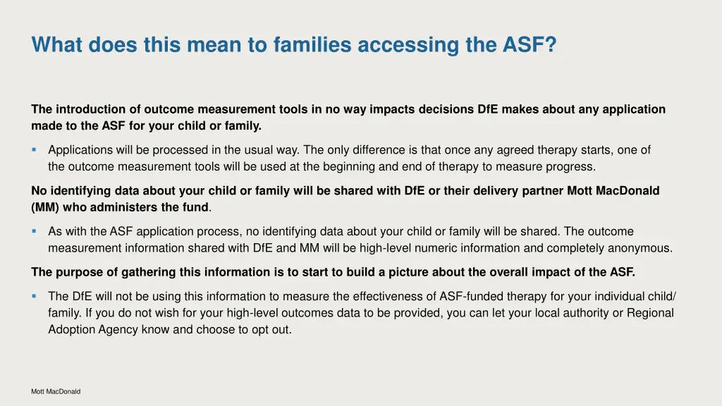 what does this mean to families accessing the asf