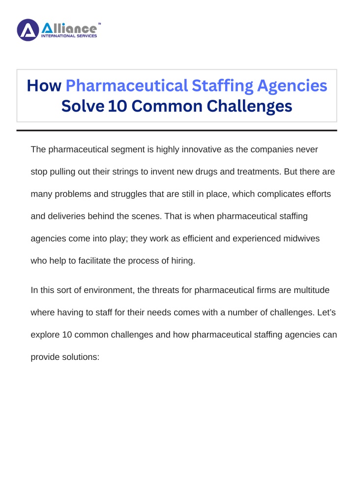 how pharmaceutical staffing agencies solve