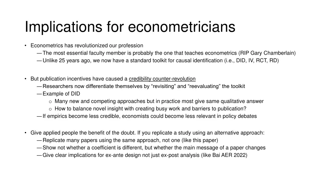 implications for econometricians