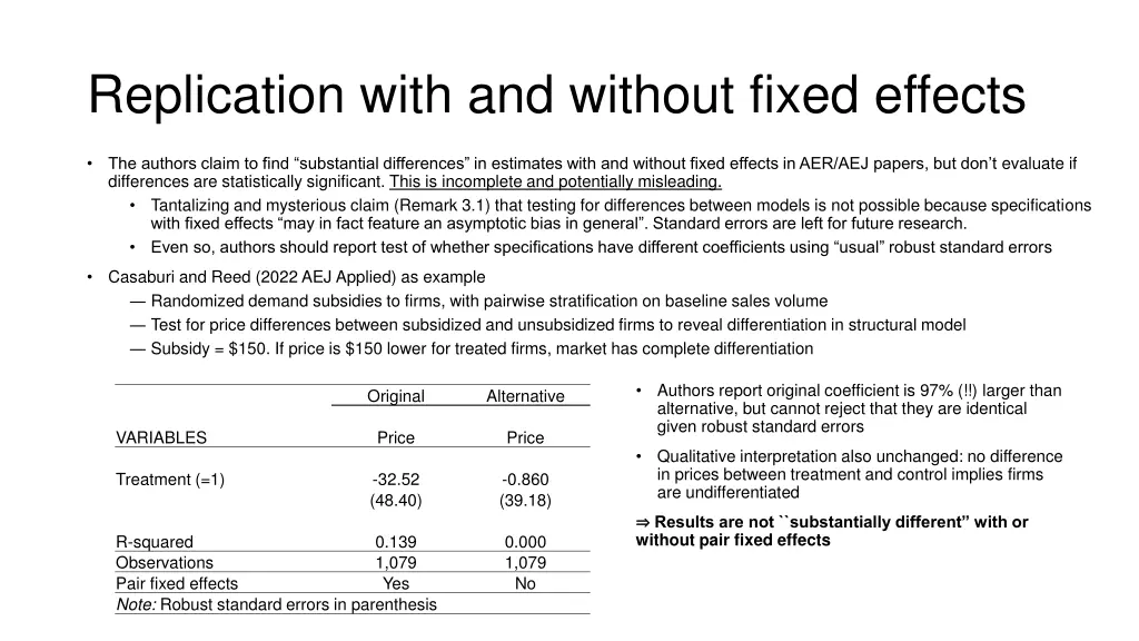 replication with and without fixed effects