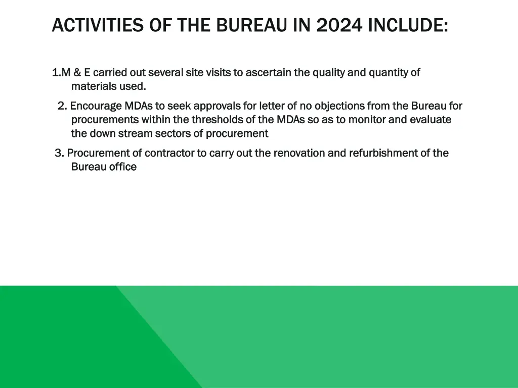 activities of the bureau in 2024 include