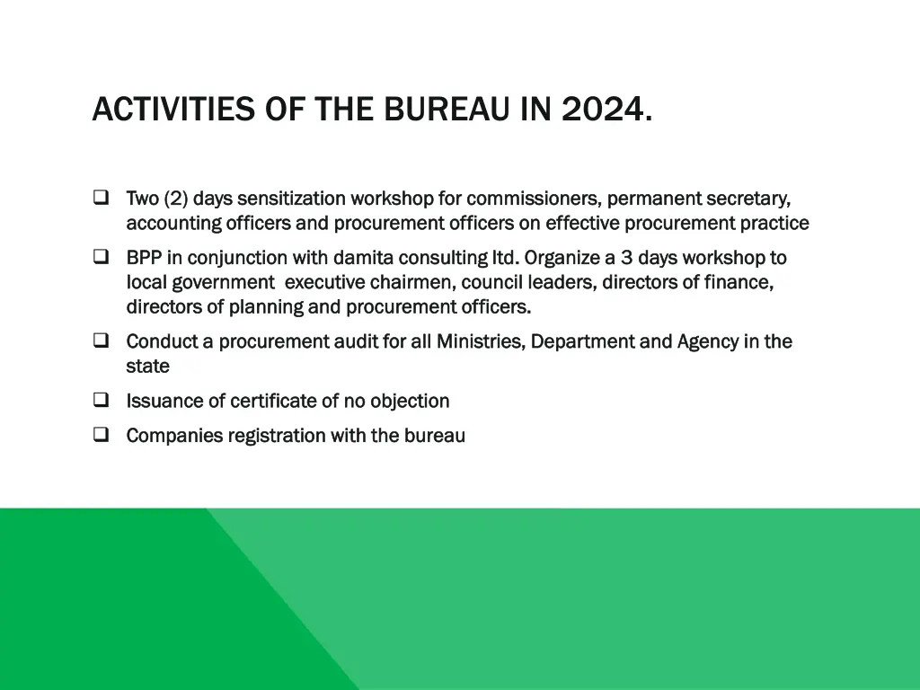 activities of the bureau in 2024