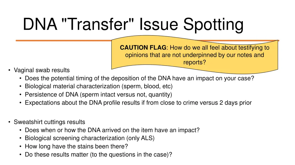 dna transfer issue spotting