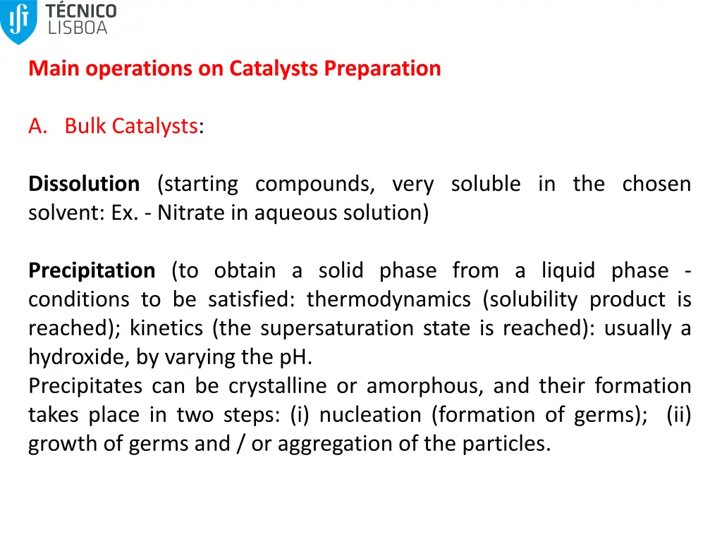 main operations on catalysts preparation