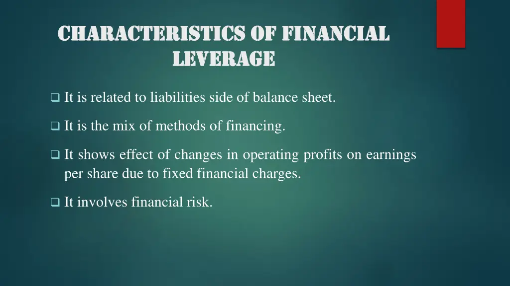 characteristics of financial characteristics