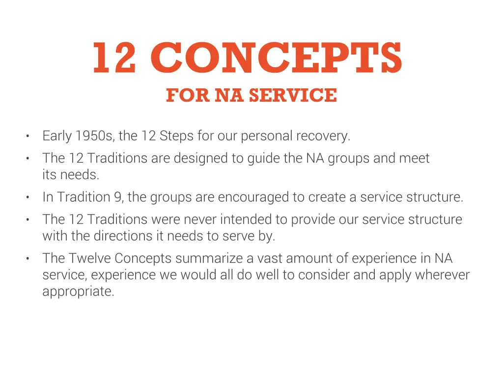 12 concepts for na service