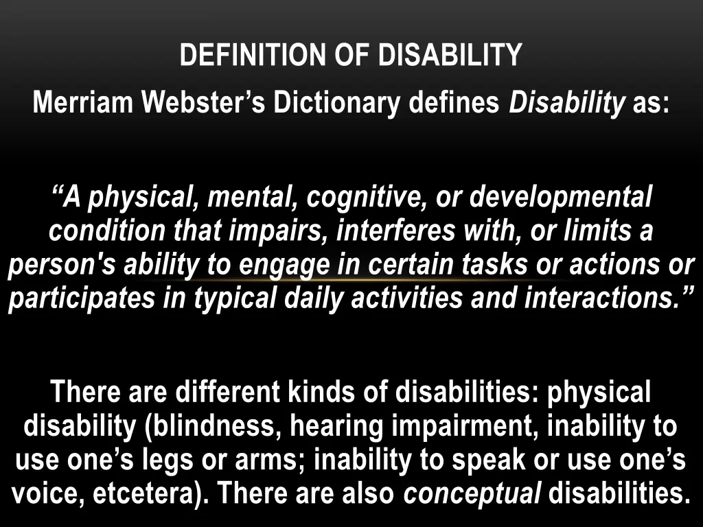 definition of disability merriam webster