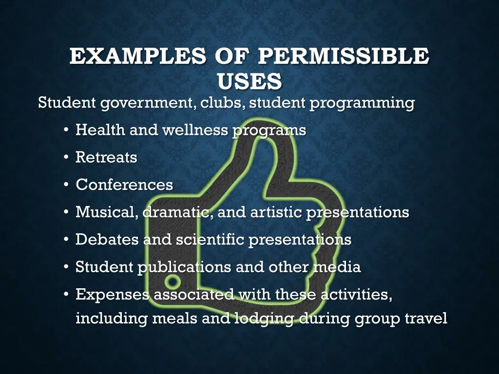 examples of permissible uses student government