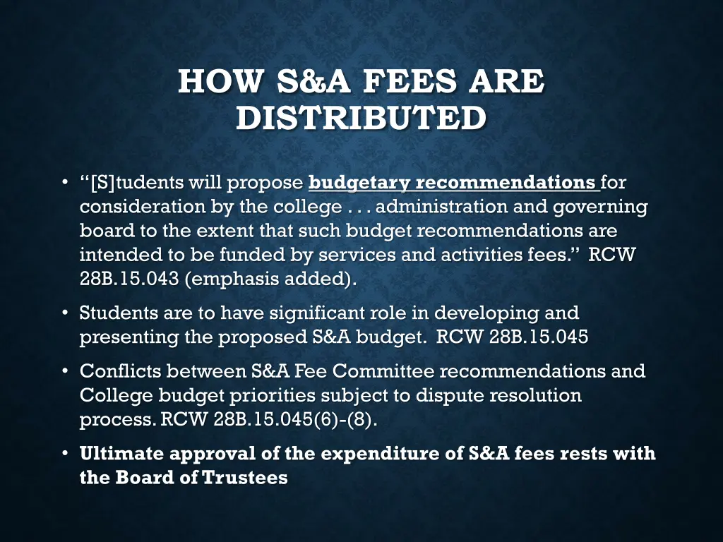 how s a fees are distributed