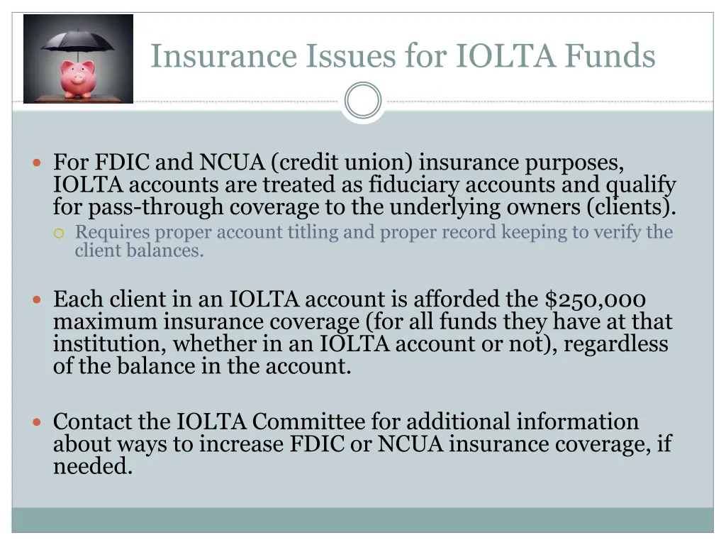 insurance issues for iolta funds