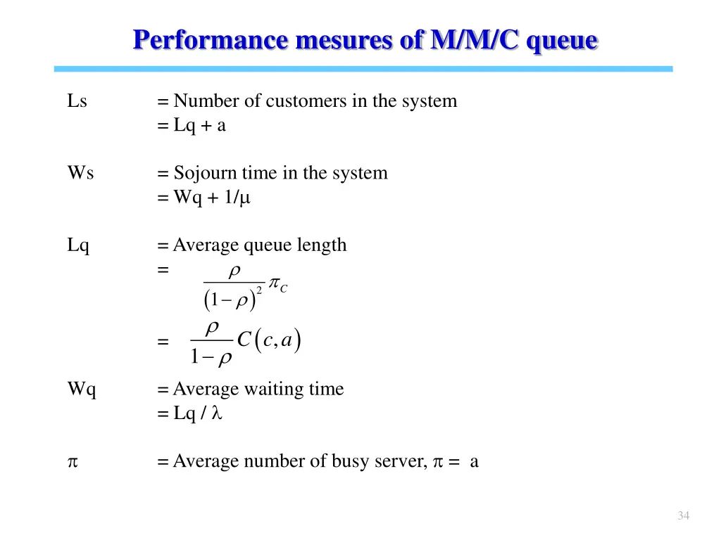 performance mesures of m m c queue