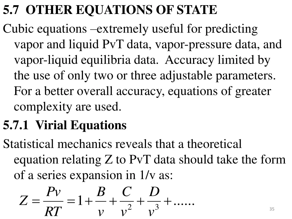 5 7 other equations of state cubic equations