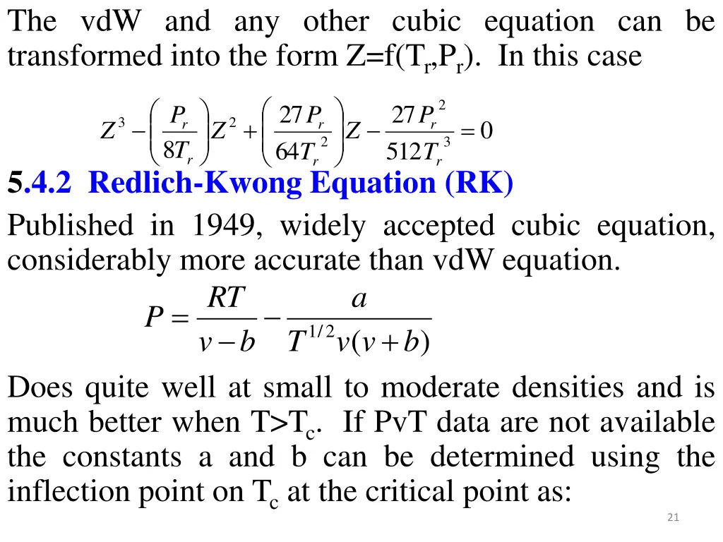 the vdw and any other cubic equation