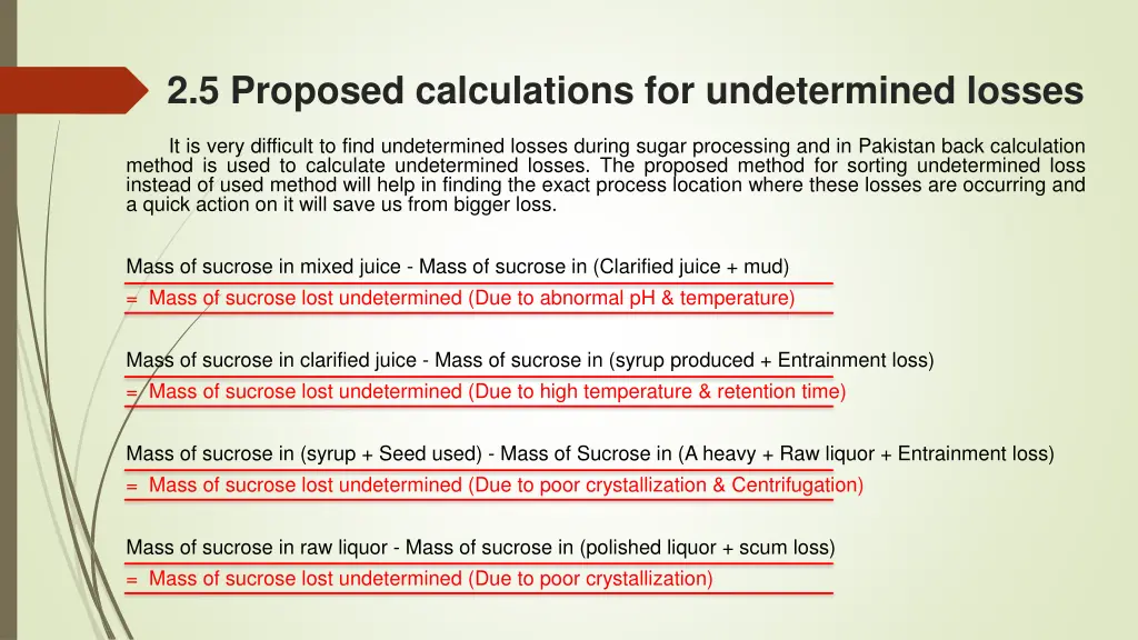 2 5 proposed calculations for undetermined losses