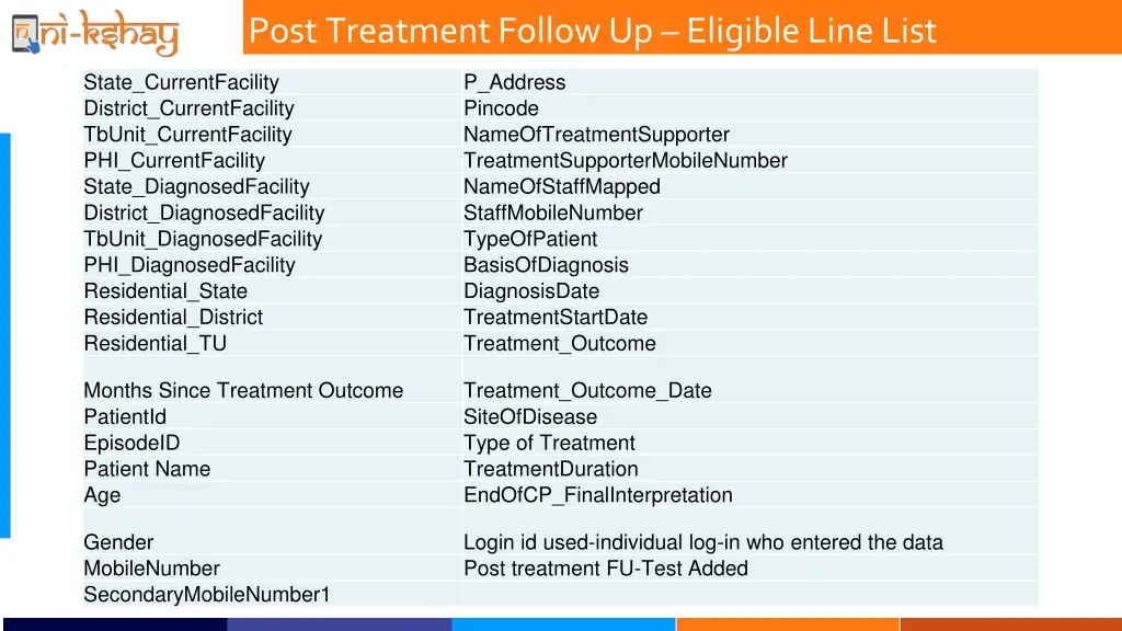 post treatment follow up eligible line list