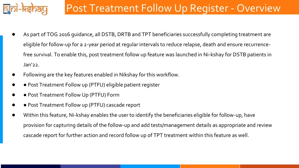 post treatment follow up register overview