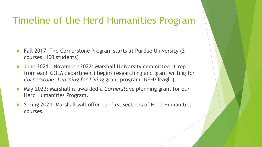 timeline of the herd humanities program