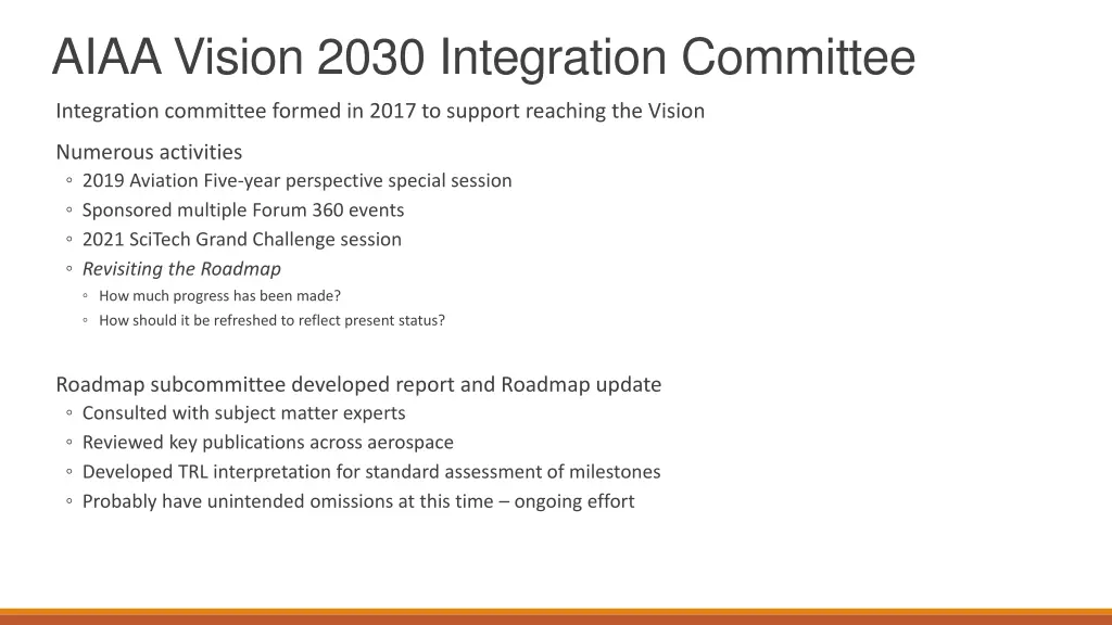 aiaa vision 2030 integration committee