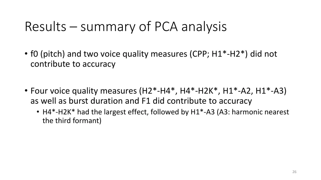 results summary of pca analysis